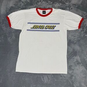 Santa Cruz Skateboards Ringer T-Shirt White Red Trim Large
